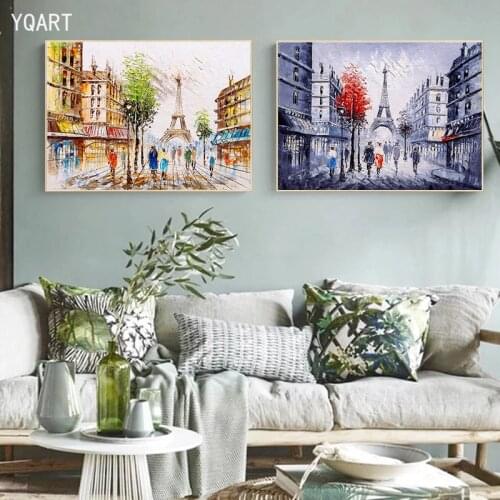 Romantic City Paris Eiffel Tower Landscape Canvas Painting Abstract Posters and Prints Wall Art Pictures for Home Decoration