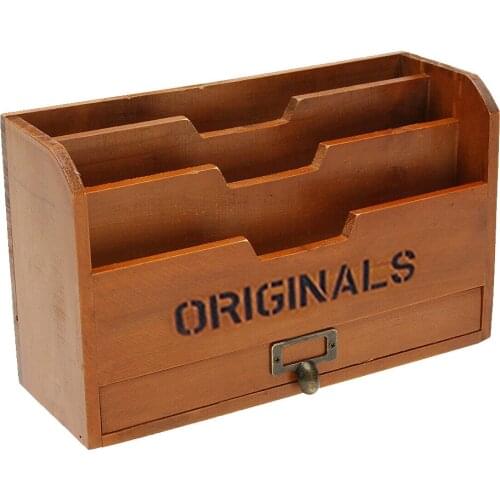 Solid Wooden Office Desktop Document Letter Rack Retro Cards Storage Holder Grid Card Wall Mounted Postcards Organizer Box