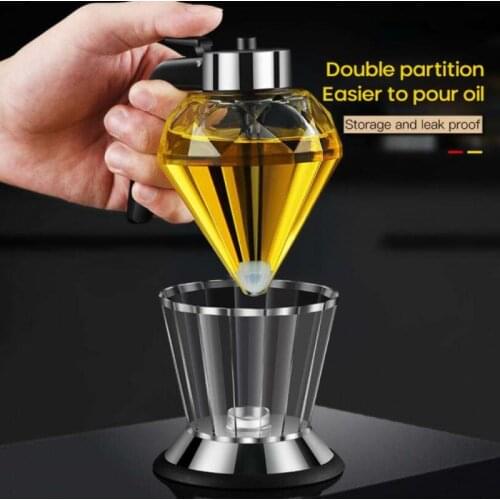 2021 New Glass Oil Dispenser Diamond Oil Bottle One-handed Refueling Bottle For Food Oil Olive Oil Vinegar Kitchen Tools