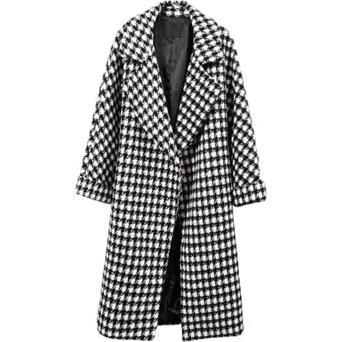 2021 Autumn and Winter New Thick Woolen Coat Contrast Color Woolen Coat Womens Woolen Coat Mid-Length Womens