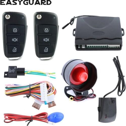 EASYGUARD RFID DC12V one way car alarm system central door lock automation shock trigger alarm remote trunk release car finding