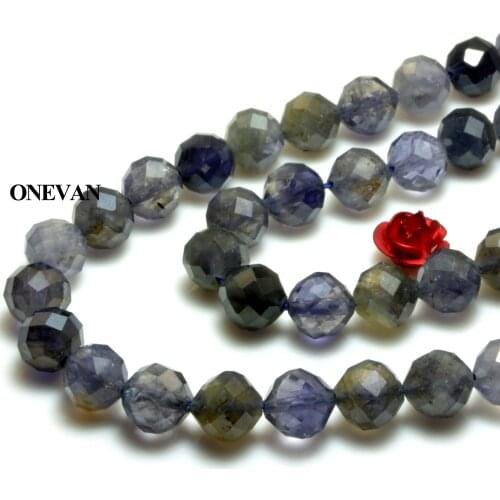 ONEVAN Natural A Iolite Stone Faceted Round Smooth Charm Beads 5.5mm Bracelet Necklace Jewelry Making Diy Accessories Design