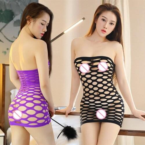 Wholesale 3 pieces of sexy multicolor cute transparent mesh skirt underwear romantic home bag hip hollow skirt autumn new style