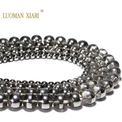 Wholesale Plating Middle Silvery Golden Crystal Natural Stone Beads For Jewelry Making DIY Bracelet Necklace 6-12 mm Strand 15