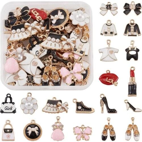 Pandahall 40pcs/box Mixed Shapes Mixed Color Alloy Enamel Pendants Charms for Jewelry Making DIY Bracelet Necklace Accessories