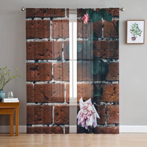 Simple Tulle Curtains Wall Flower Bricks Retro Villa Living Room Adult Bedroom Study Gauze Fabric Balcony Decor Chiffon Curtains