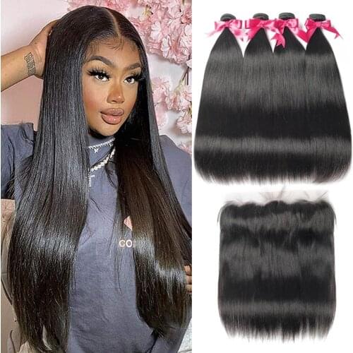 Brazilian Hair Weave Bundles With Frontal Transparent Lace Beaudiva Hair Straight Human Hair Bundles With Lace Frontal Closure