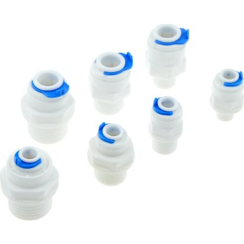 RO Water Straight Pipe Fitting 1/4 3/8 OD Hose 1/8" 1/4" 1/2" 3/8" BSP Male Thread Plastic Quick Connector System Water Purifies