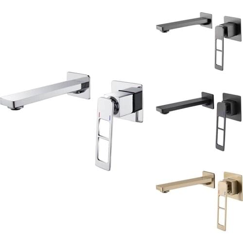 Luxury Bathroom Faucet Basin Sink Tap Wall Mounted Square Copper Mixer Tap In-Wall Concealed Faucet