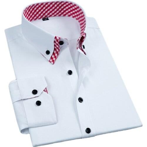 2021 Mens New Long Sleeve Shirt Youth Fashion Slim Fit Shirt Business Professional Double-Layer Collar Shirt