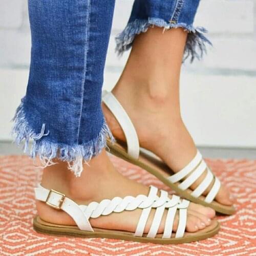 WomenS Sandals 2021 Female Shoes Woman Cutout Weave Ladies Sandals Breathable Slip-On Flat Sandals Women Shoes
