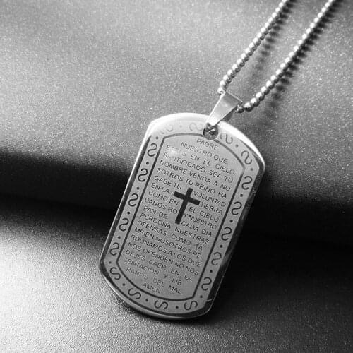 Silver Biblical Text Stainless Steel Religious Pendant Necklace Creative Jewelry Souvenirs Gift