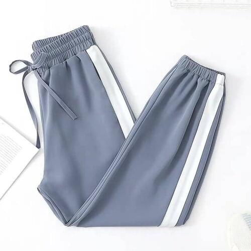 Womens Sports Pants Spring Side Stripes Casual Loose Chiffon Elastic Waist Lantern Wide Trousers plus Size Sweatpants for Women