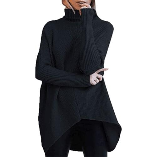Women Irregular Long Turtleneck Sweater 2020 O-Neck Long Sleeve Fashion Casual Sweaters winter autumn Solid Color Pullover