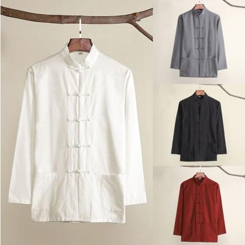 Umorden Cotton Traditional Chinese Tang Suit Top Clothes Men Long Sleeve Kung Fu Tai Chi Uniform Spring Autumn Shirt Blouse Coat