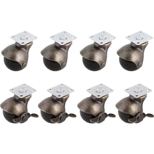 [8 Pack] Swivel Top Plate Hooded Ball Caster Wheels, Antique Bronze (1.5-Inch No Brake&with Brake) CNIM Hot
