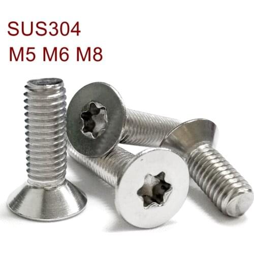 Stainless Steel Flat Head Torx Screw M5 M6 M8 SUS304 Six lobe Security head screws