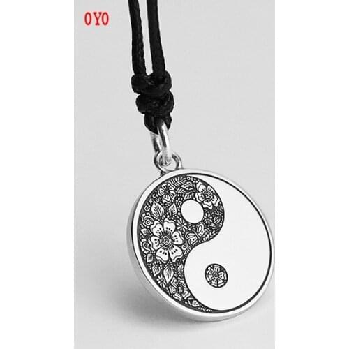 999 sterling silver vintage medal yin and yang five elements amulet single pendant
