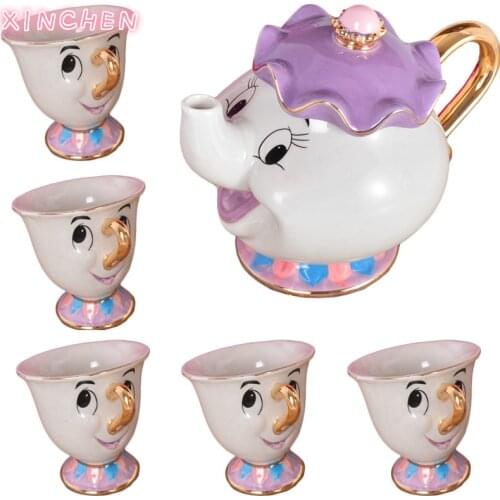 XINCHEN 2020 Cartoon Beauty and The Beast Tea Set Mrs Potts Chip Cup Set Sugar Bowl Mug [ 1 Pot + 5 Cups ] Childs Gift
