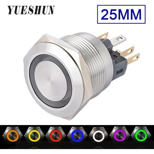 YUESHUN 25mm Metal illuminated push button switches Momentary ON OFF Auto Reset Stainless Steel Button Switch