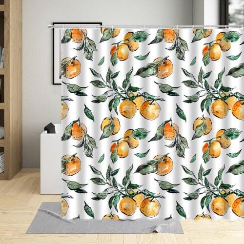 Orange Grove Leaves Shower Curtain Waterproof Polyester Fabric Bathroom Decor Tropical Fruits Printed Hanging Curtain With Hooks