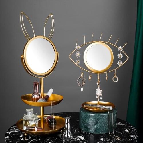 Make Up Mirror with Jewelry Holder Decorative Mirrors Aesthetic Room Decor Eye & Rabbit Shaped Vintage Makeup Mirror Girls Gift