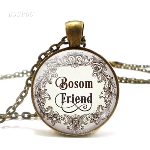 Bosom Friend Anne of Green Gables Quote Best Friend Necklace Pendant Retro Style Literary Glass Necklace Pendant