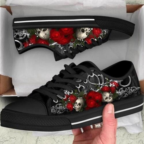 FORUDESIGNS Gothic Skull Printed Fashion Women Casual Sneakers Low Style Canvas Lace-up Ladies Walking Shoes Woman Zapatos Mujer