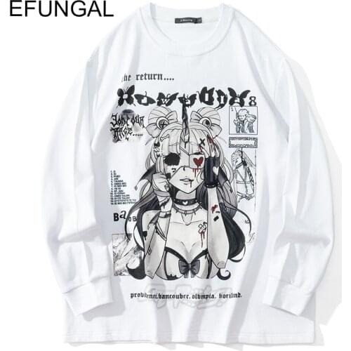 Winter Oversized Tshirts Japanese Streetwear Men Hip Hop T-shirt Cartoon Anime Girl Print Harajuku Long Sleeve Punk Rock Tees
