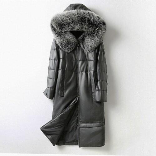 Winter Genuine Leather Jacket Women Fox Fur Hooded Long Sheepskin Coat Duck Down Jackets Chaquetas Mujer 2020 ZXL572 KJ3388