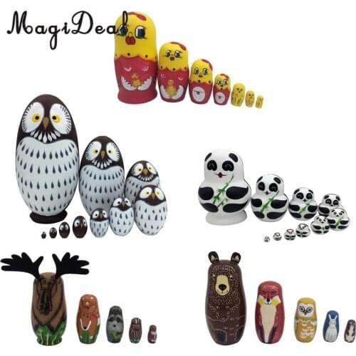 1Set Bears Wooden Russian Nesting Dolls Babushka Matryoshka Dolls for Home Office Desk Decor Children Baby Kids Toys Gift