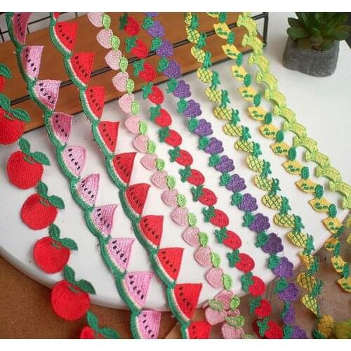1Meter Colorful Fruits Embroidered Lace Trim Ribbons DIY Handmade Clothing Dress Necklace Costume Decorations Sewing Accessories