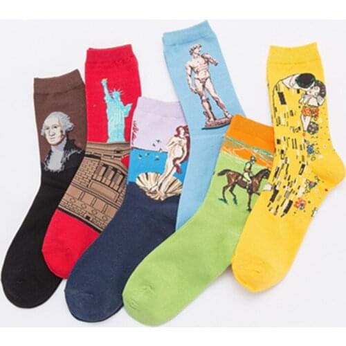 New Style 1 Pair Van Gogh Retro Combed Cotton Mens Socks Casual Dress Funny Party Dress Crew Socks funny socks