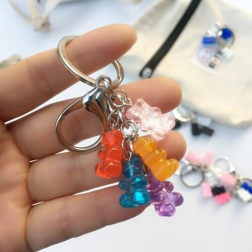 1Pcs Cute Resin Gummy Bear Keychain For Woman Candy Color Animal Bear Charms Keyring Girls Jewelry Wedding Gifts Charms Pendant