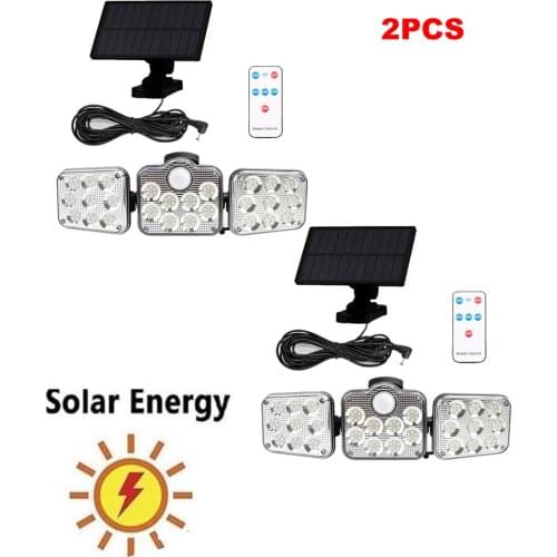 2pcs 138 led remote seperable Solar Light Outdoors 3 Head Motion Sensor 270 Wide Angle Illumination Waterproof Lights Wall lamp