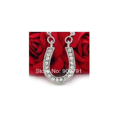 30pcs a lot alloy silver plated fashion crystal horseshoe necklace