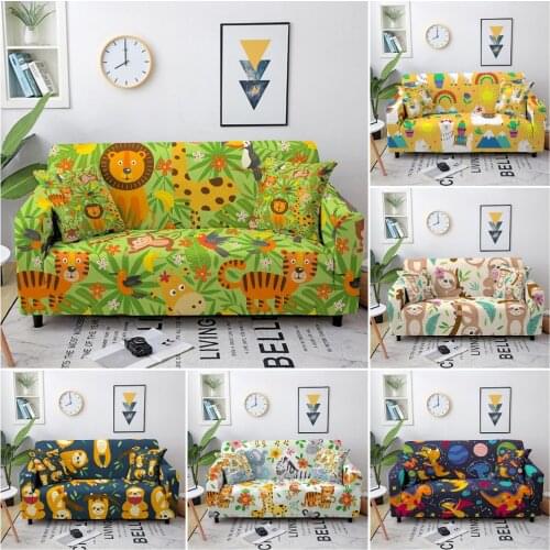 Cartoon Animal Sofa Cover Elastic Sofa Cover for Living Room Sectional Corner Sofa Slipcover Armchair Couch Cover 1/2/3/4-seat