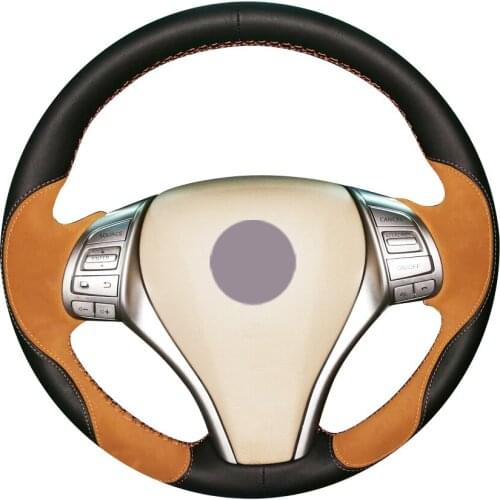 Black Leather Brown Suede Car Steering Wheel Cover for Nissan Teana Altima 2013-2016 X-Trail QASHQAI Rogue Sentra Tiida