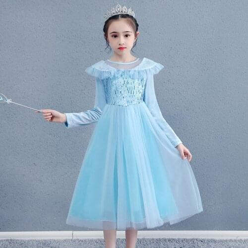 Girls Cosplay Fancy Masquerade Princess Star Sequined Snow Children Birthday Party Long Sleeve Infant Summer Dress Vestidos