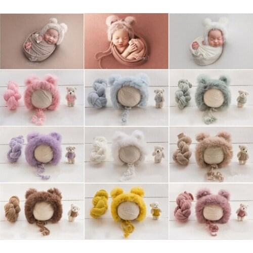 Dvotinst Newborn Photography Props for Baby Cute Furry Bonnet Wrap Doll Background Blanket Studio Shoots Fotografia Photo Props