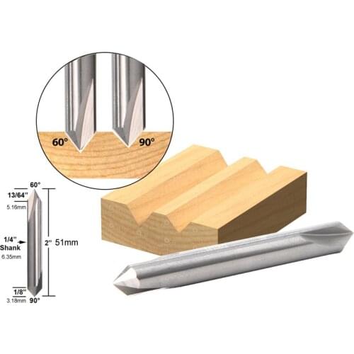 60 ° 90 Degree V Groove Solid Carbide Router Bit 1/4 Shank milling cutters Double Ended V-groove end mill