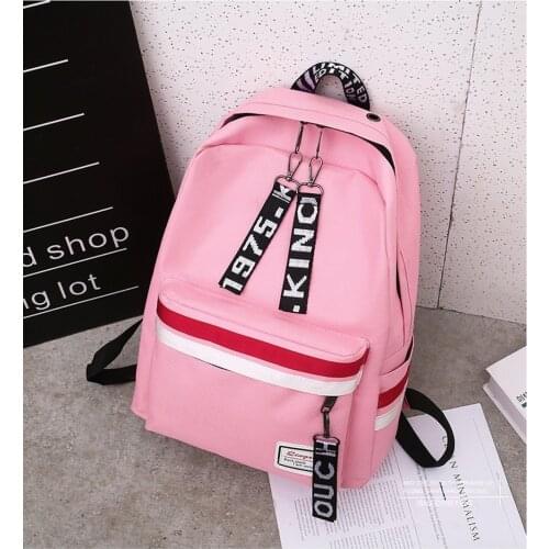 Large Capacity Double Shoulder Canvas Red and White Stripes Student Bag Ribbon Printed Backpack, Men and Women