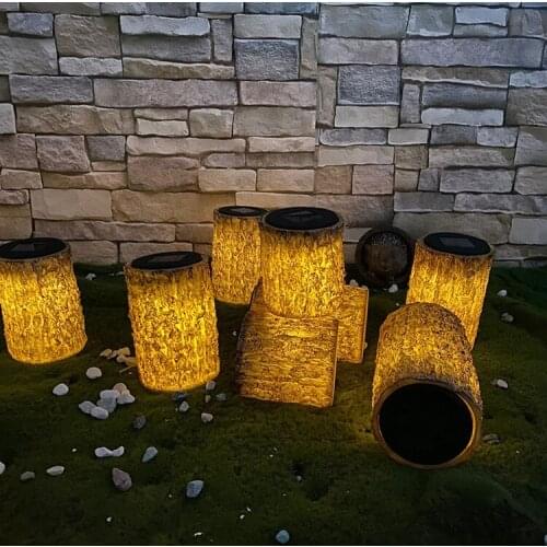 Garden Artificial Wood Tree Stump Shaped Lamp Outdoor Solar Decorative Lights
