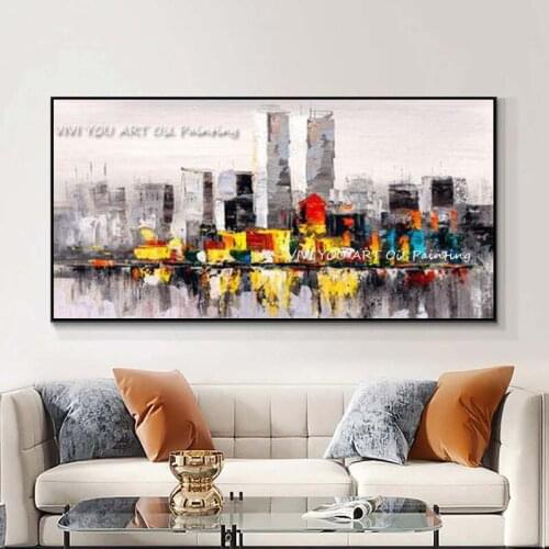 100% Handmade City View Abstract Oil Painting Modern Art Picture For Living Room Modern High Quality Cuadros Canvas Art