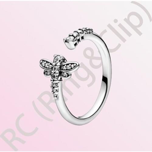 2020 New Arrival 925 Sterling Silver Sparkling Dragonfly Open Ring for Women Engagement Jewelry Anniversary Gift