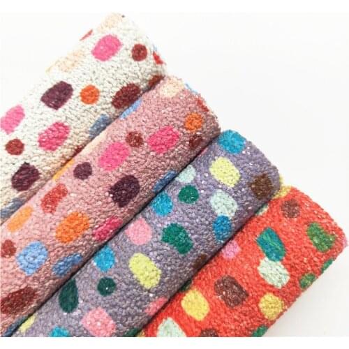 Dots Printed Chunky Glitter Vinyl Fabric Sheet Twill Backing Synthetic Leather Faux Vinil For Bows Earrings DIY A4 SIZE R161