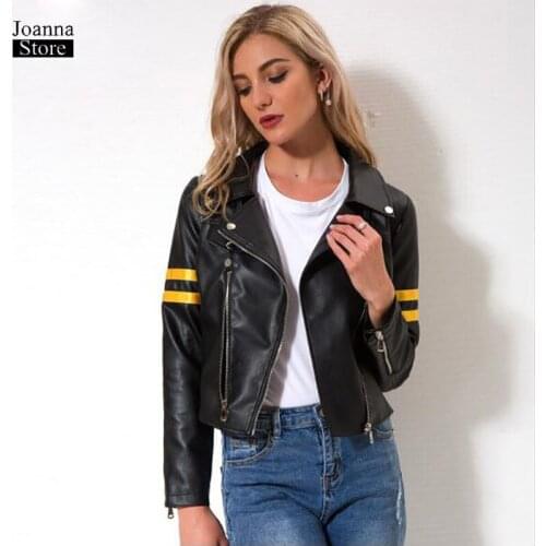Faux leather jacket women plus size patchwork crash color faux jackets biker jacket vintage elegant coats zipper spring new coat