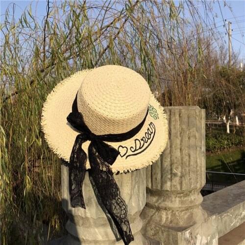 Summer Beach Hat Female Casual Hat Lady Women Flat Brim Bowknot Straw Cap Girls Sun Hat