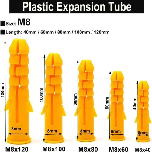 M8 Wall Plastic Wall Anchor Bolts Expansion Pipe Column Concrete Wall Plug Frame Fixings Tube Yellow