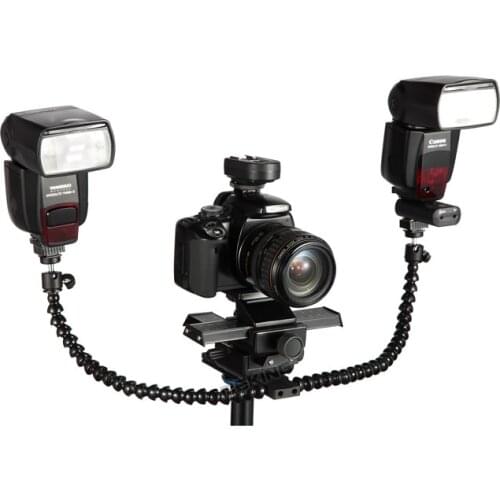 Meking Macro Shot Dual Arm Bracket Hotshoe Mount Octopus Flash Holder with Ball head for Speedlite DSLR Camera Tripod Plate